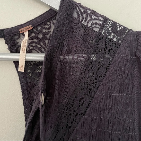 Free People Navy Blue Lace Detail Boho Blouse| Size Medium - Picture 6 of 16